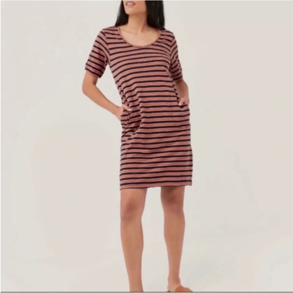 Pact Avery T-Shirt Dress Organic Cotton Orange Harvest Stripe | NWT | Size M - Picture 1 of 16